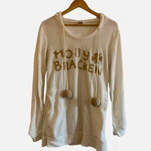 Molly Bracken Hooded Pom Pom Sweater Off-White: Small/M